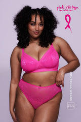 Signature Lace High Support Bralette & High Waisted Brief Set - Neon Pink