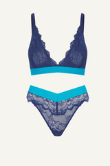 Signature Lace Bralette & V-Brazilian Set - Midnight Blue