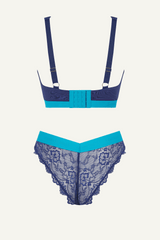 Signature Lace Bralette & V-Brazilian Set - Midnight Blue