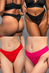 Stretch Lace Thong 4 Pack I Black /Red /Pink