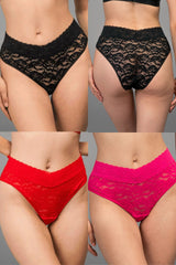Stretch Lace Brief 4 Pack I Black /Red /Pink