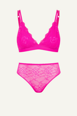 NEON - Ensemble brassière et culotte taille haute en dentelle Signature - Rose fluo
