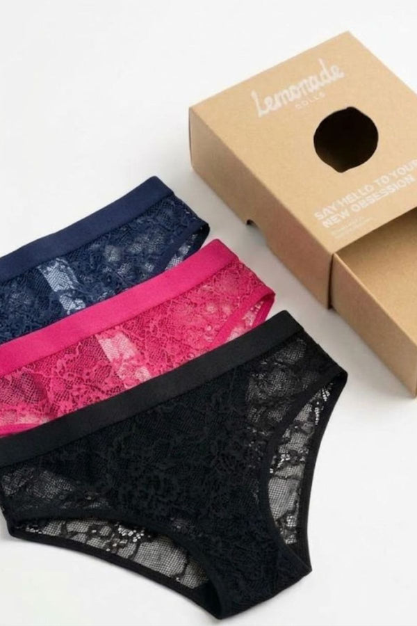 Black, Pink, Navy Lace Briefs 3 Pack