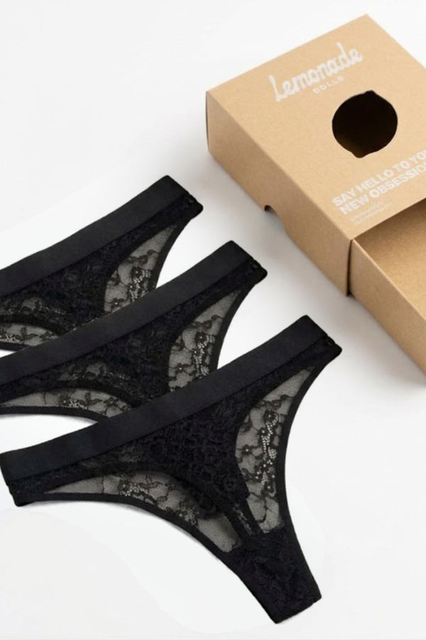 Black Lace Thong 3 Pack