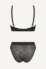 Signature Lace Bralette & High Waisted Brief Set - Black