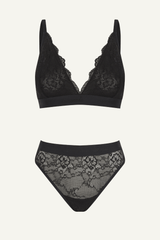 Signature Lace Bralette & High Waisted Brief Set - Black