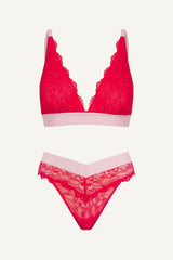 Signature Lace Bralette & V Brazilian Set - Cherry Pop
