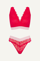 Signature Lace Fuller Cup Bralette & V Brazilian Set - Cherry Pop
