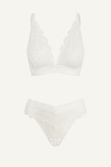 Signature Lace Bralette & V Brazilian Set - White
