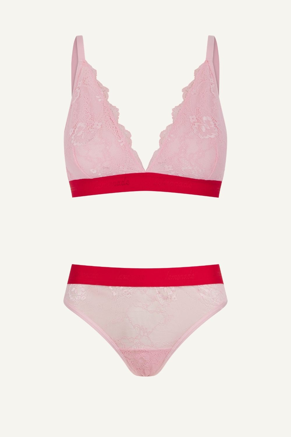 Pink Lace Bralette And Brief Set