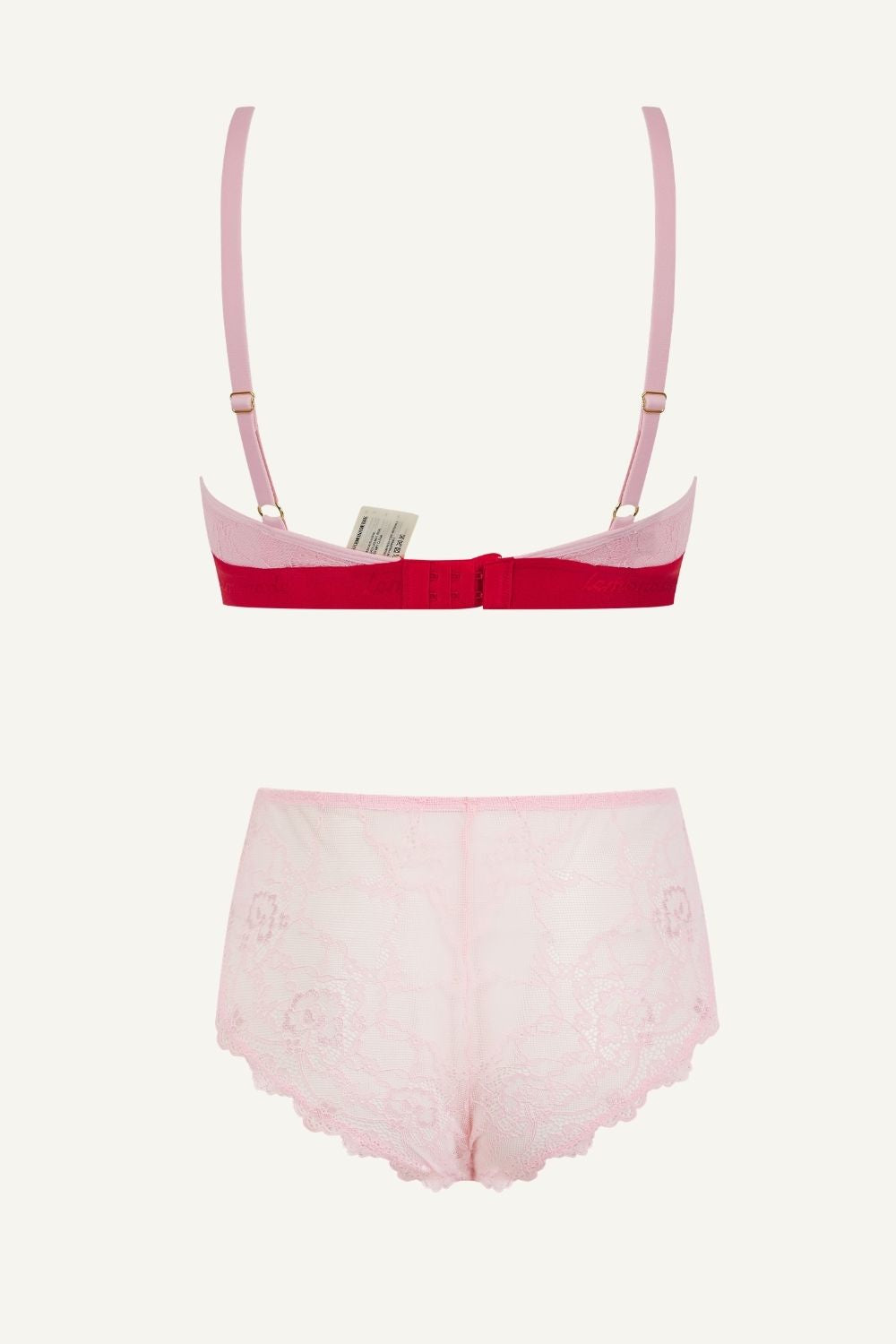 Pink Lace Bralette And Short Set