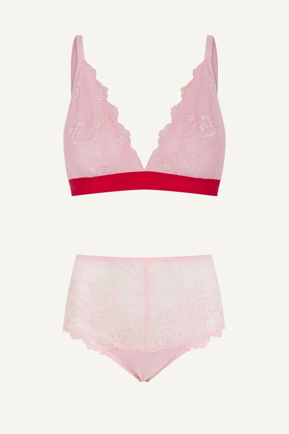 Pink Lace Bralette And Short Set