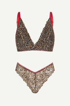 A ghost image of the front of a leopard print mesh lingerie set 