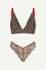 Signature Lace Bralette & V Brazilian Set - Leopard