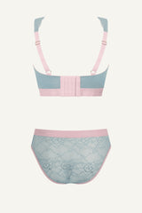 Signature Lace Fuller Cup Bralette & Brief Set - Denim Blue and Pink