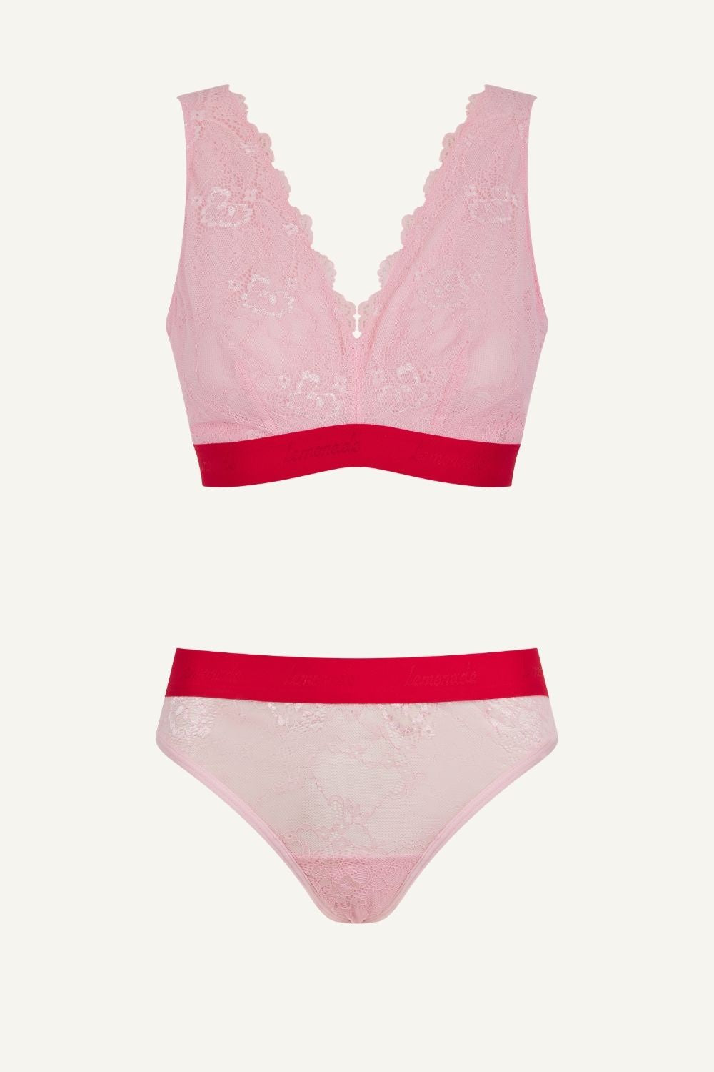 Pink Lace Bralette And Brief Set