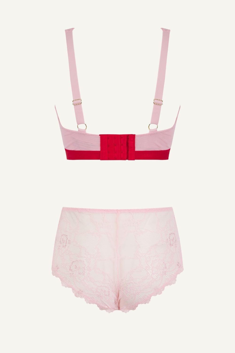 Pink Lace Bralette And Short Set