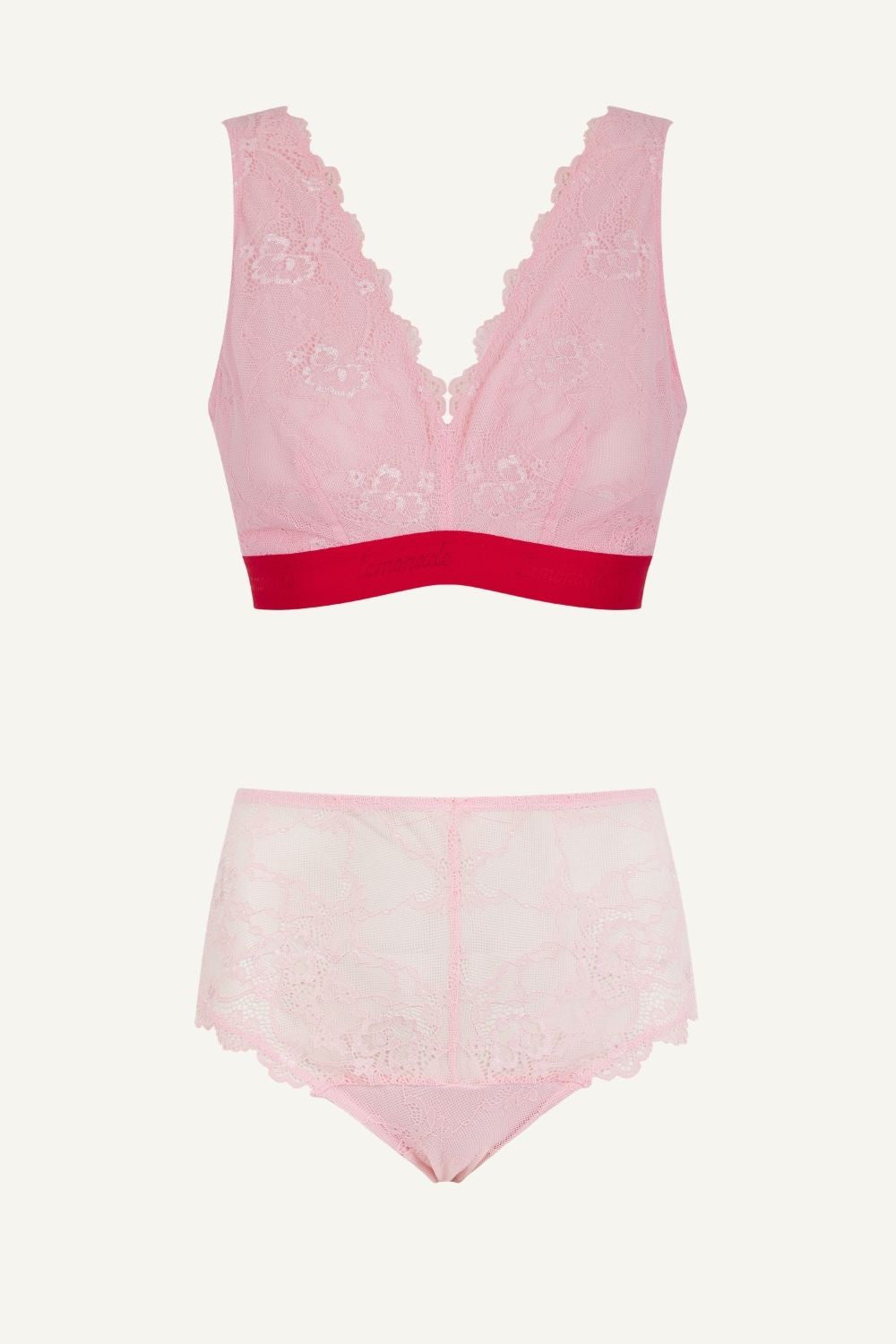 Pink Lace Bralette And Short Set