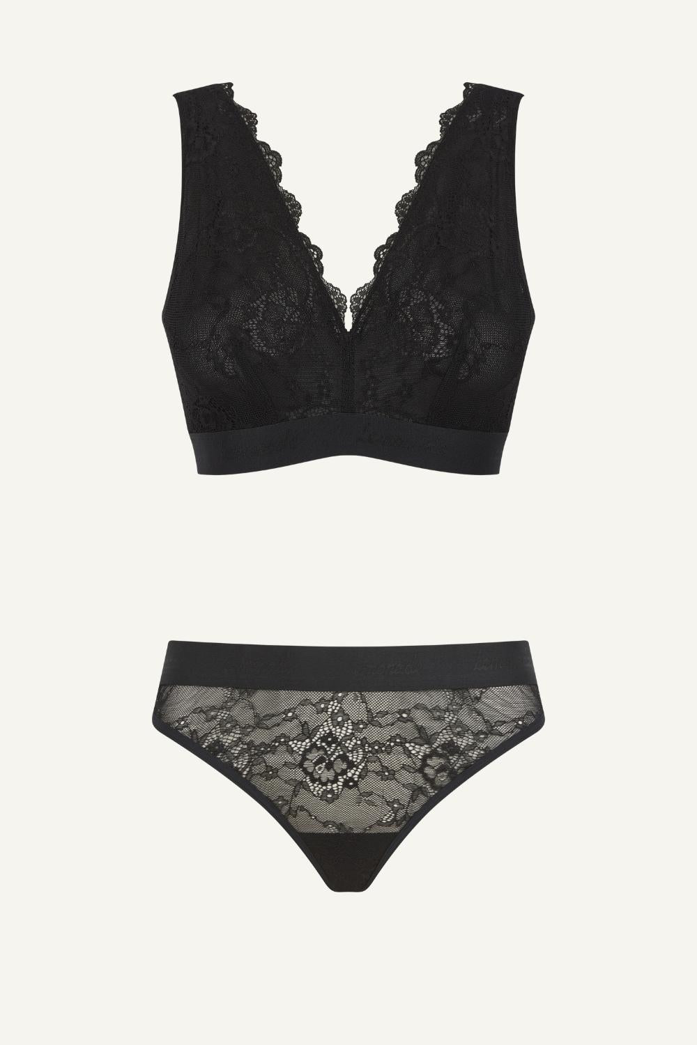 Signature Kanten Bralette & String Set - Zwart