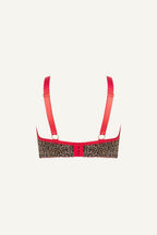 a ghost image of a leopard print lace fuller cup bralette with red straps 