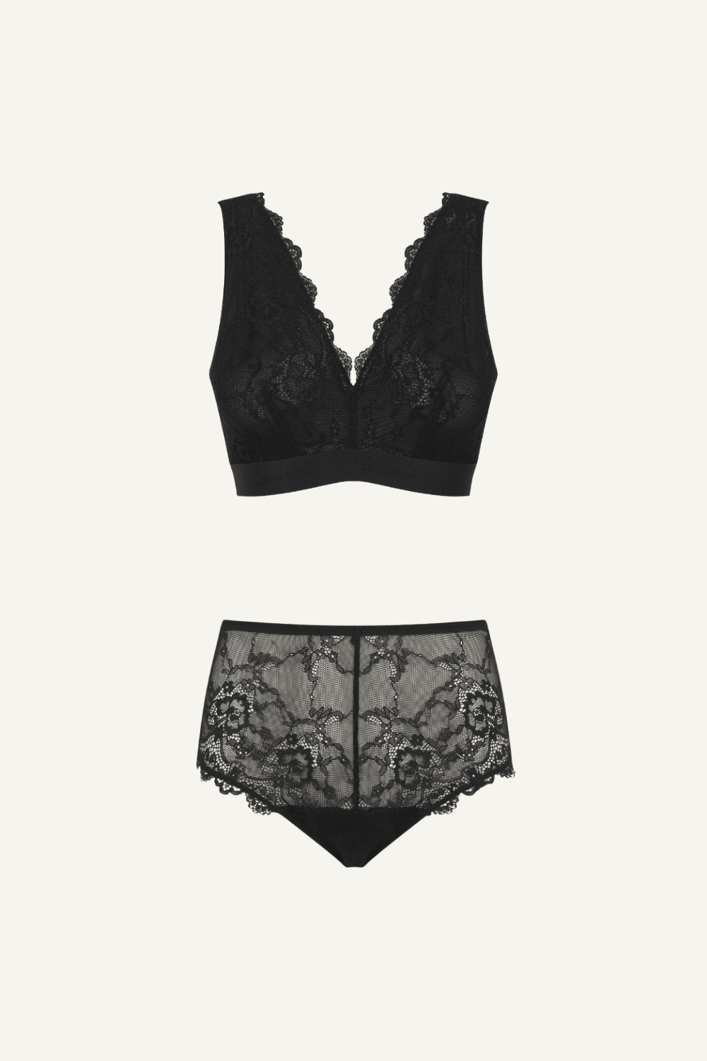 Black Lace Bralette And Short Set