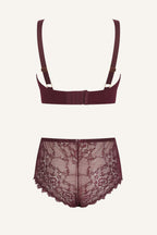 Wine Lace Push Up Bra And Short Set