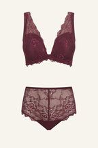 Wine Lace Push Up Bra And Short Set