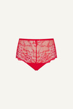 A ghost image of the front of the Signature Lace Short in red 