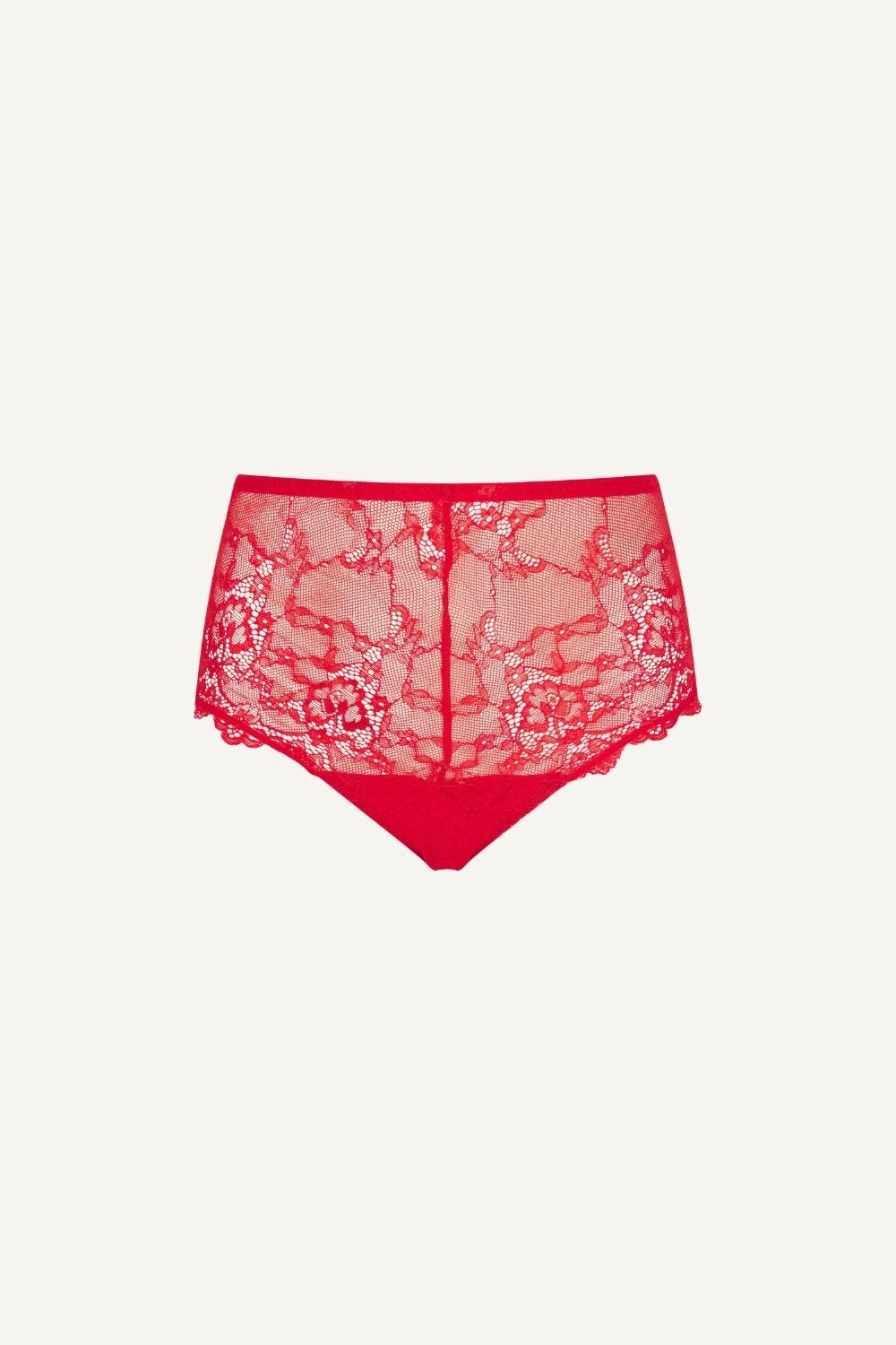 A ghost image of the front of the Signature Lace Short in red 