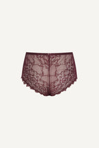 A ghost image of the back of a lace short in the colour "Wine"