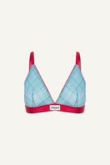 So Soft Mesh Check Print Bralette - Blue