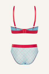So Soft Mesh Printed Check Bralette & Brief Set - Blue