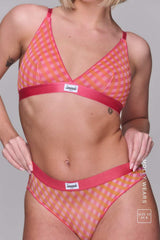 So Soft Mesh Check Print Brief - Pink