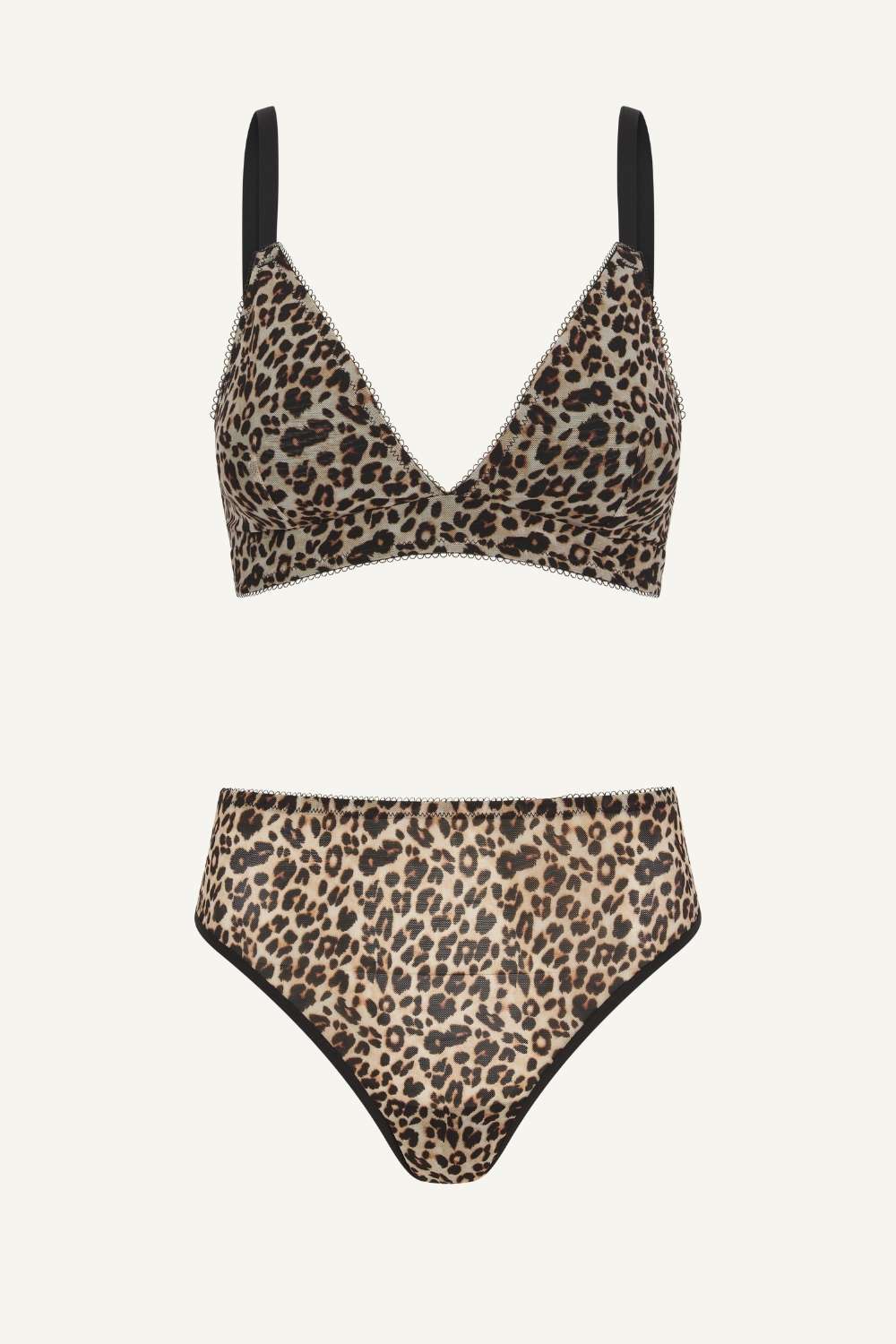 Leopard Print Mesh Bralette And High Waist Brief Set