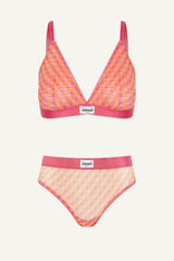So Soft Mesh Check Print Bralette & Brief Set - Pink