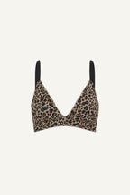 A ghost image of the front of a leopard print mesh bralette with black straps 