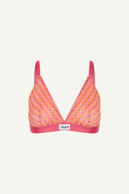 A ghost image of the front of a soft mesh check print bralette