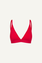 A ghost image of the front of a red mesh bralette 