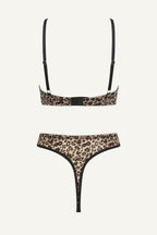 Leopard Print Mesh Bralette And Thong Set