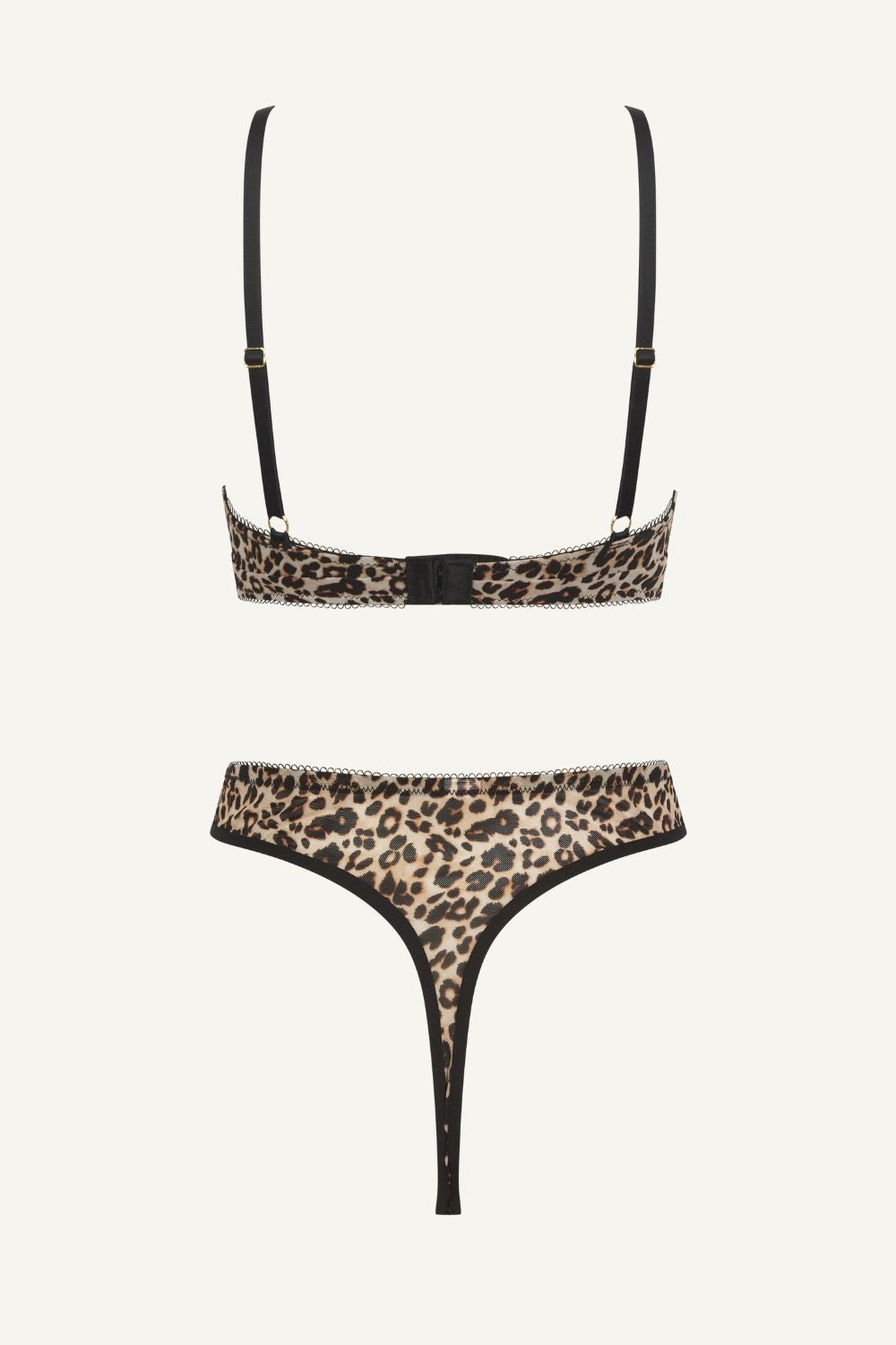 Leopard Print Mesh Bralette And Thong Set