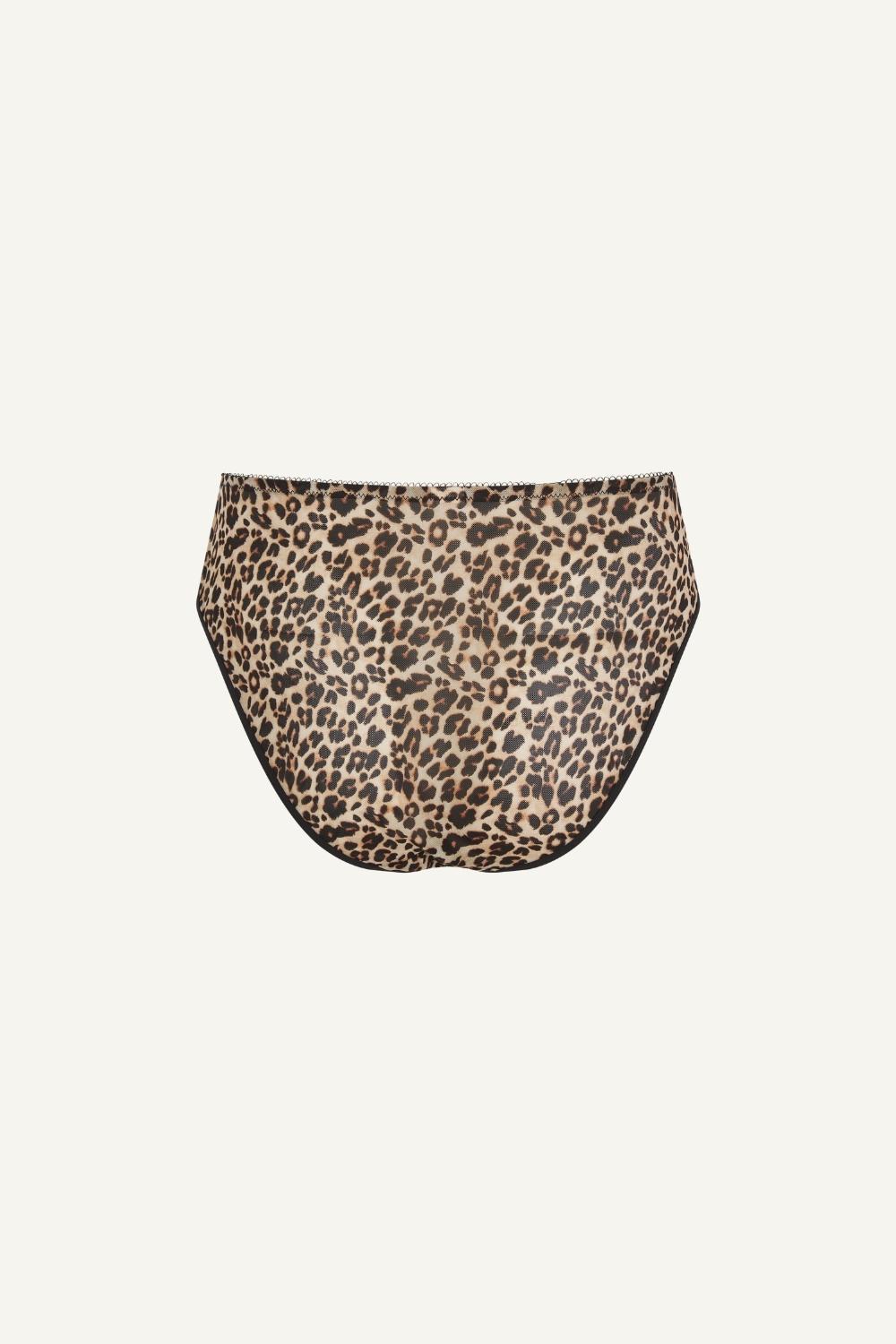 A ghost image of the back of a leopard print mesh brief 