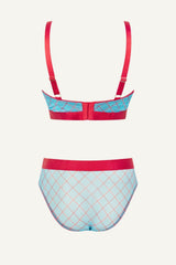 So Soft Mesh Printed Check Fuller Cup & Brief Set - Blue