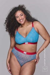 So Soft Mesh Printed Check Fuller Cup & Brief Set - Blue