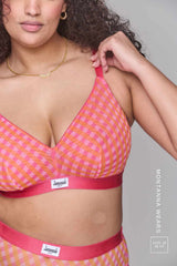 So Soft Mesh Check Print Fuller Cup Bralette & Brief Set - Pink