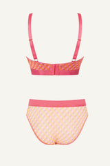 So Soft Mesh Check Print Bralette & Brief Set - Pink