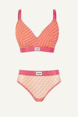 So Soft Mesh Check Print Fuller Cup Bralette & Brief Set - Pink