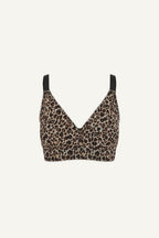 A ghost image of a leopard print mesh fuller cup bralette with black straps 