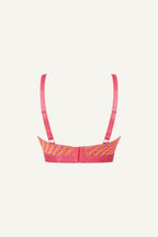 A ghost image of the back of a soft mesh fuller cup check print bralette 