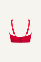 A ghost image of the back of a red mesh fuller cup bralette 