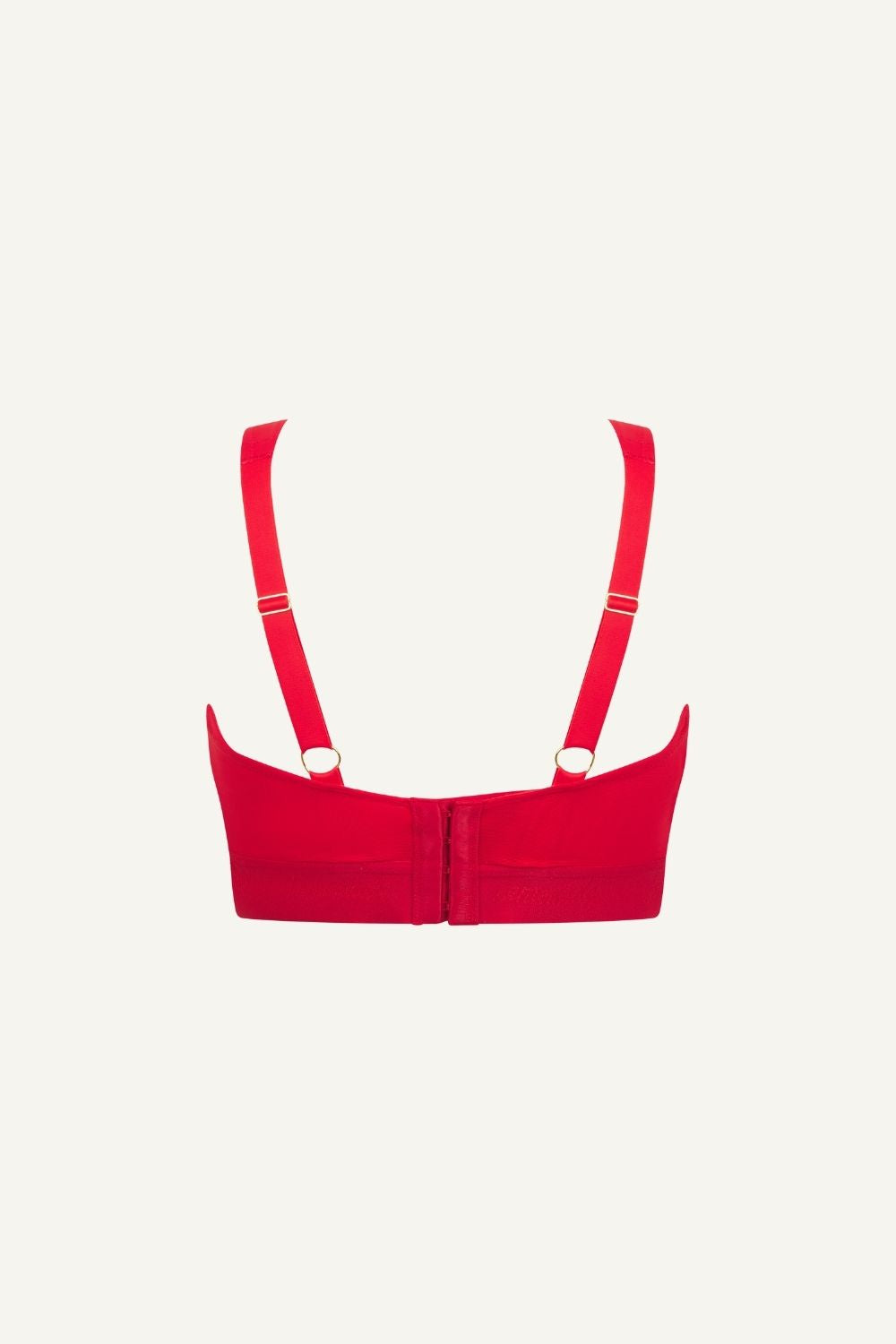 A ghost image of the back of a red mesh fuller cup bralette 